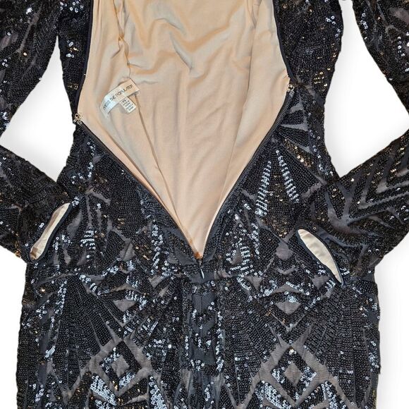 Dress the Population Emery Long Sleeve Black Sequin Cocktail Dress - Picture 6 of 16